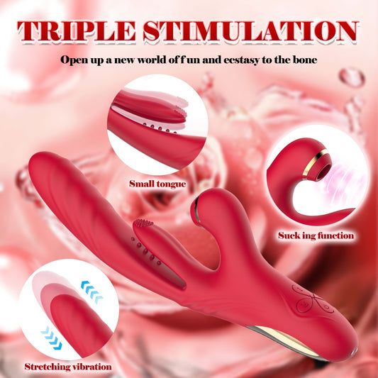 3-in-1 vibrator diagram showing G-spot, A-spot and clitoral stimulation zones — rabbit sex toy for women