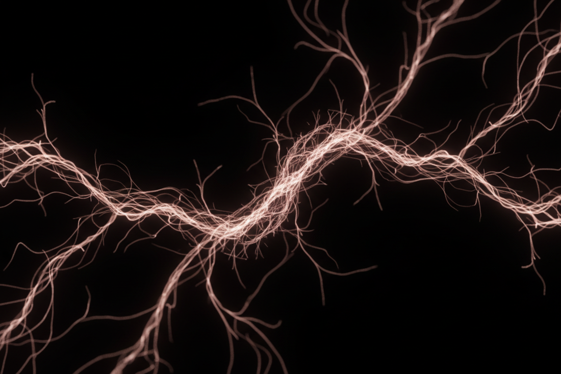 Abstract rose gold neural network light pattern on black background representing the body's nervous system during arousal