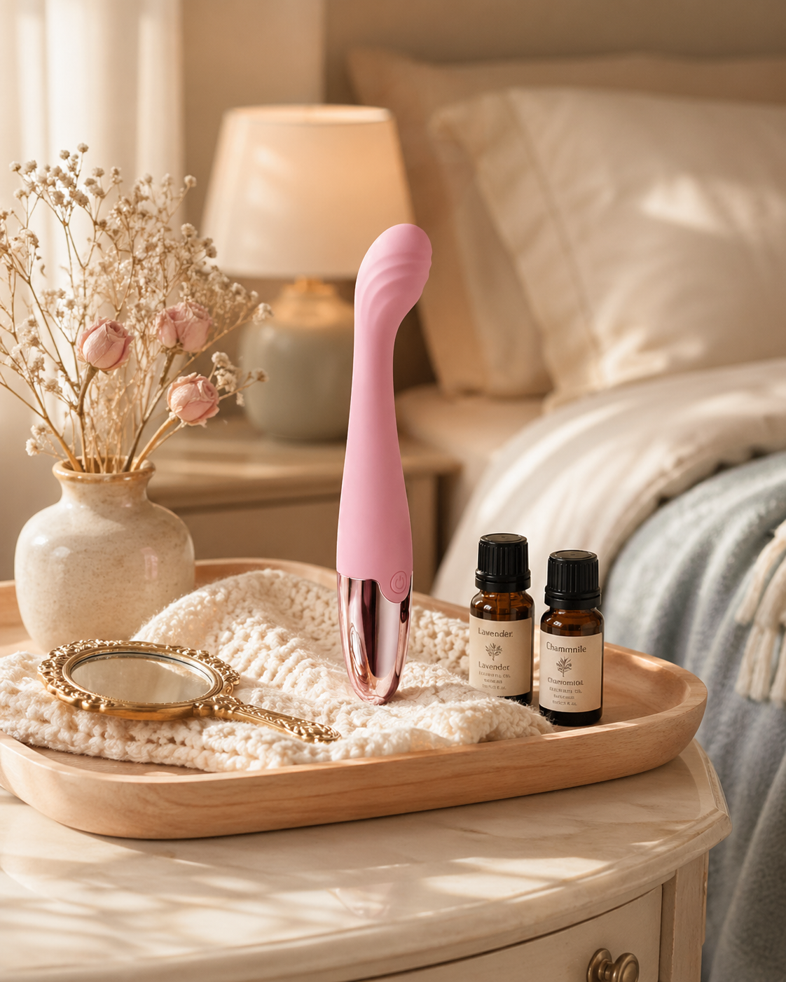 Lara Bloom air pulse rose massager — rose-shaped sex toy with 10 progressive pulsation frequencies, IPX7 waterproof | ROSE & PULSE