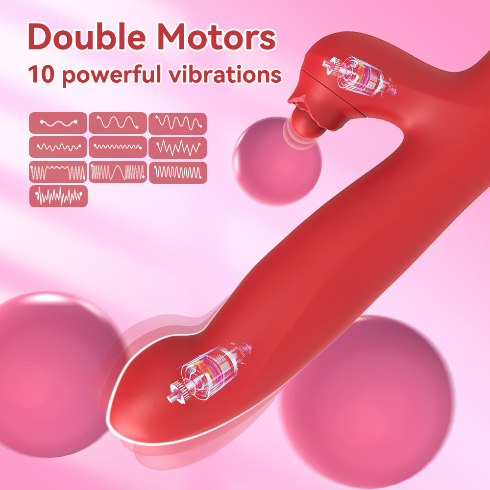 Dual motor rabbit vibrator with 10 powerful vibration modes shown — double motors for G-spot and clitoral stimulation
